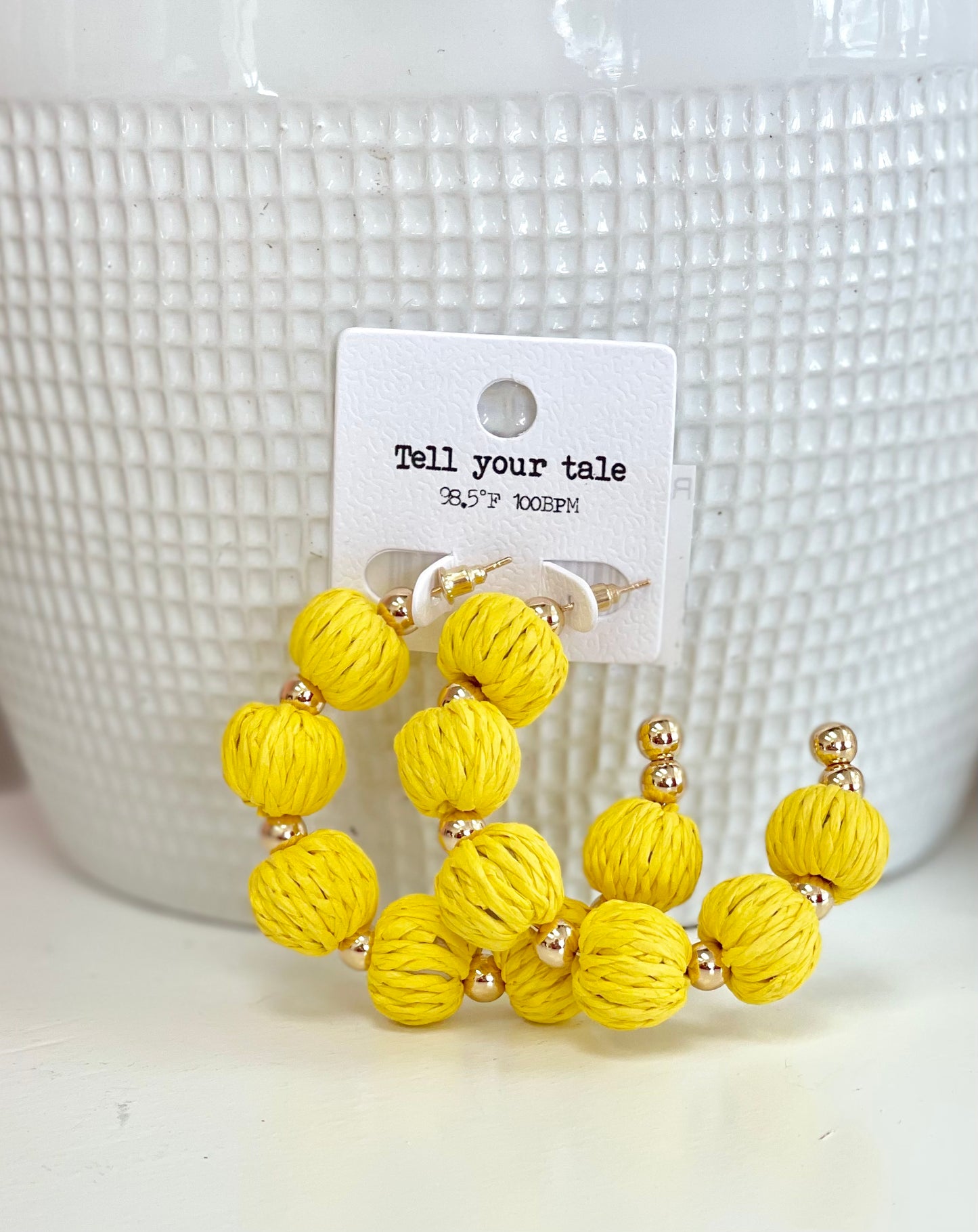 Rattan Yellow Hoop Earrings