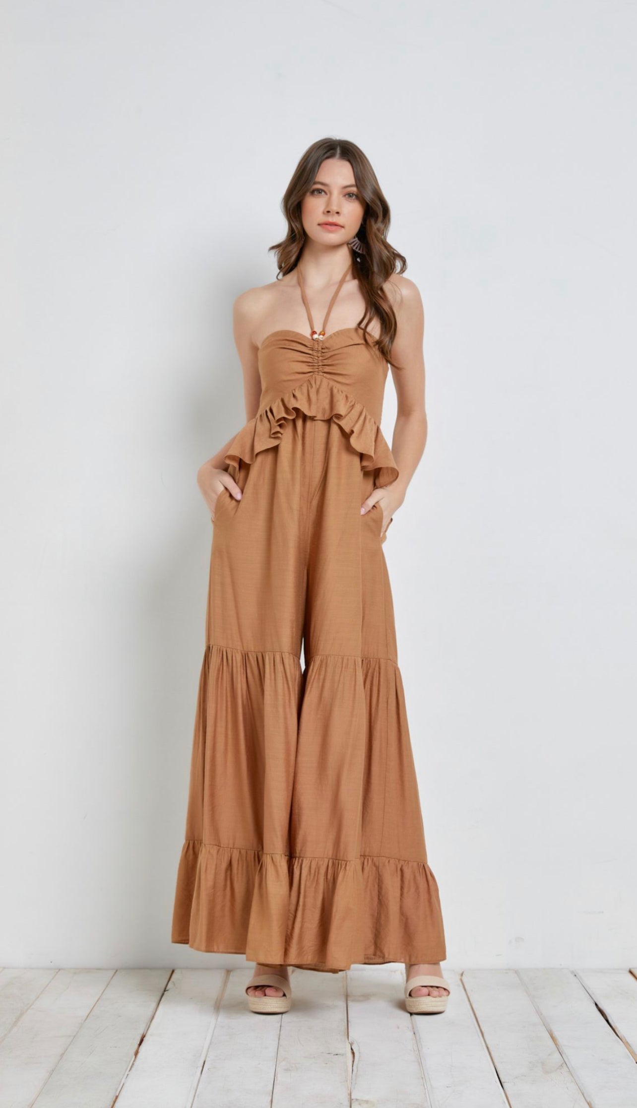 Evelyn's Beaded Drawstring Ruffle Jumpsuit