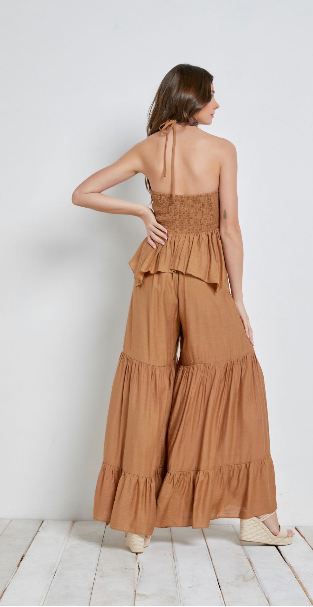 Evelyn's Beaded Drawstring Ruffle Jumpsuit